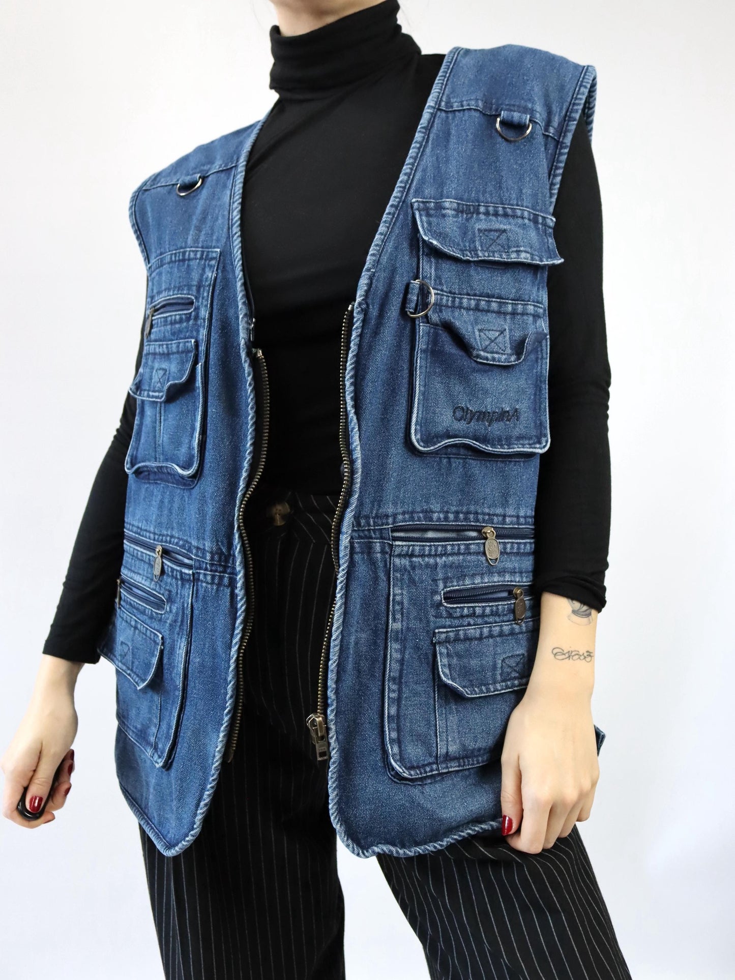 Vintage 90er 00er OLYMPINA Cargoweste Jeansweste Denim Taschen 5XL