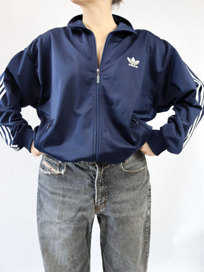 Vintage 90er 00er ADIDAS Trainingsjacke Firebird Stehkragen dunkelblau D6 M
