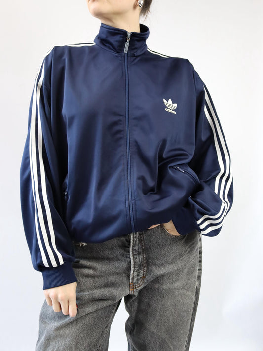 Vintage 90er 00er ADIDAS Trainingsjacke Firebird Stehkragen dunkelblau D6 M