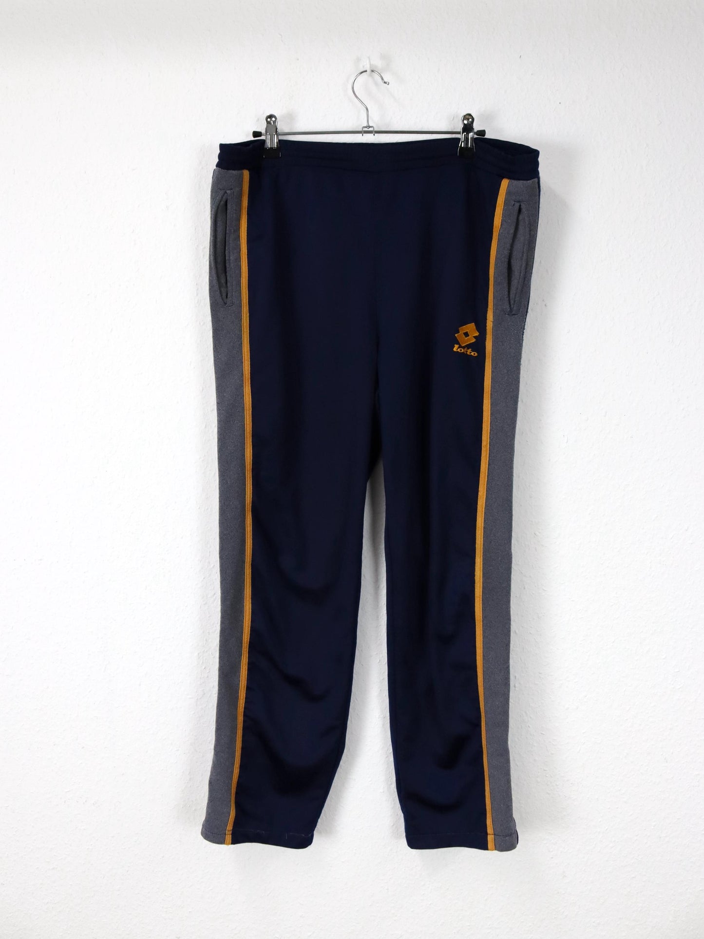 Vintage 80s 90s LOTTO Tracksuit Bottoms Dark Blue Yellow Grey 48 S/M