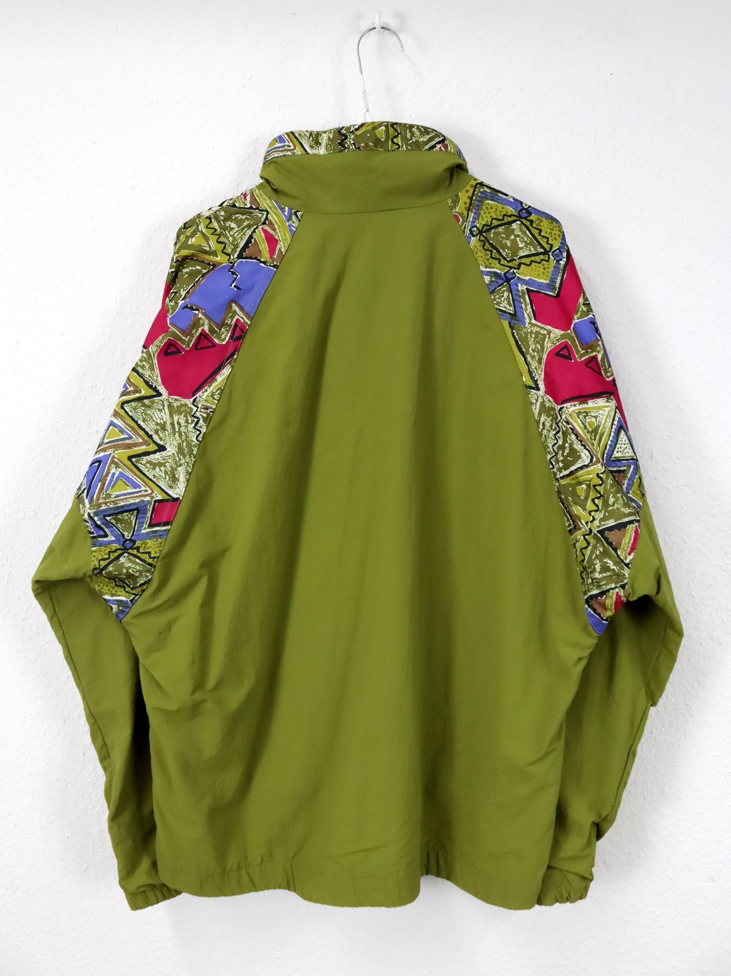 Vintage 80er 90er HIBERNIA Trainingsjacke Jacke Stehkragen crazy pattern grün bunt 50/52 L
