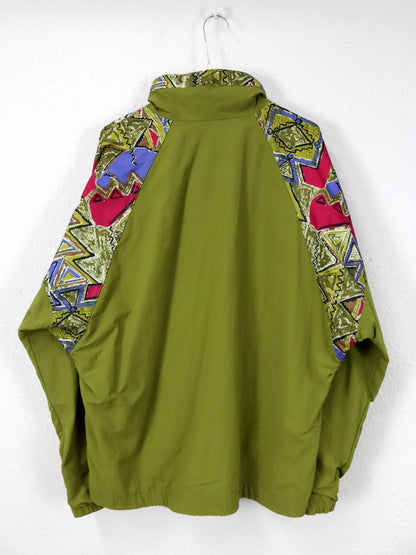 Vintage 80er 90er HIBERNIA Trainingsjacke Jacke Stehkragen crazy pattern grün bunt 50/52 L