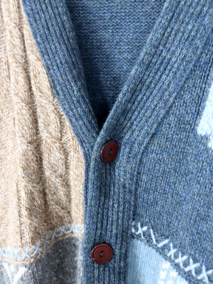 Vintage 80er 90er BLASTER Wollcardigan Cardigan Wolle Angora gemustert 50 L