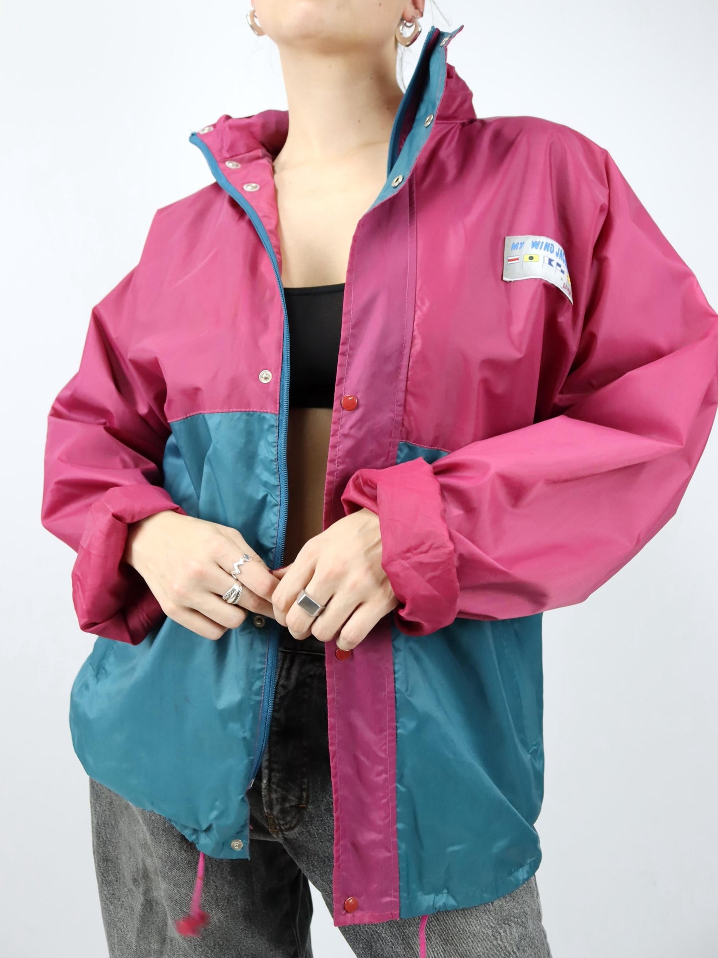 Vintage 80er 90er SIMIANI Regenjacke windbreaker doppellagig L