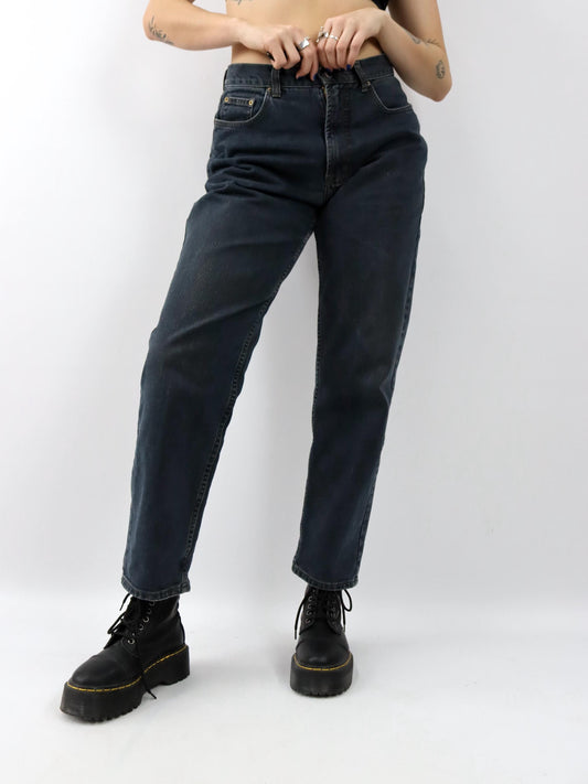 Vintage 80er 90er CASUAL NO.1 Jeans gerades Bein Hose dunkelblau grau W34