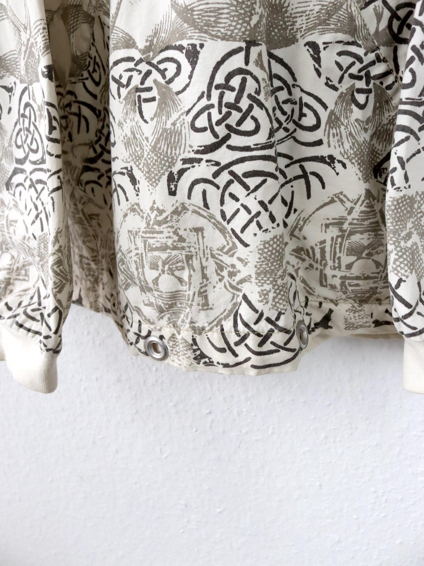 Vintage 80er 90er SCOTCH & SODA Jeansjacke Überziehjacke crazy pattern beige grau XL