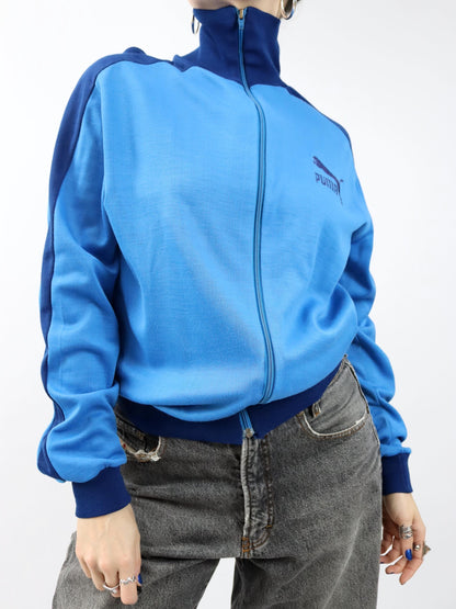 Vintage 80er 90er PUMA Trainingsjacke Jacke Stehkragen blau 54 XL