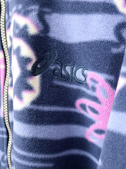 Vintage 80er 90er ASICS Fleecejacke Jacke crazy pattern pink blau doppellagig L