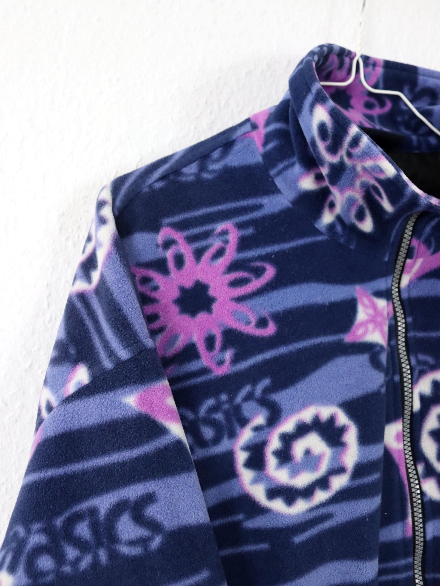 Vintage 80er 90er ASICS Fleecejacke Jacke crazy pattern pink blau doppellagig L