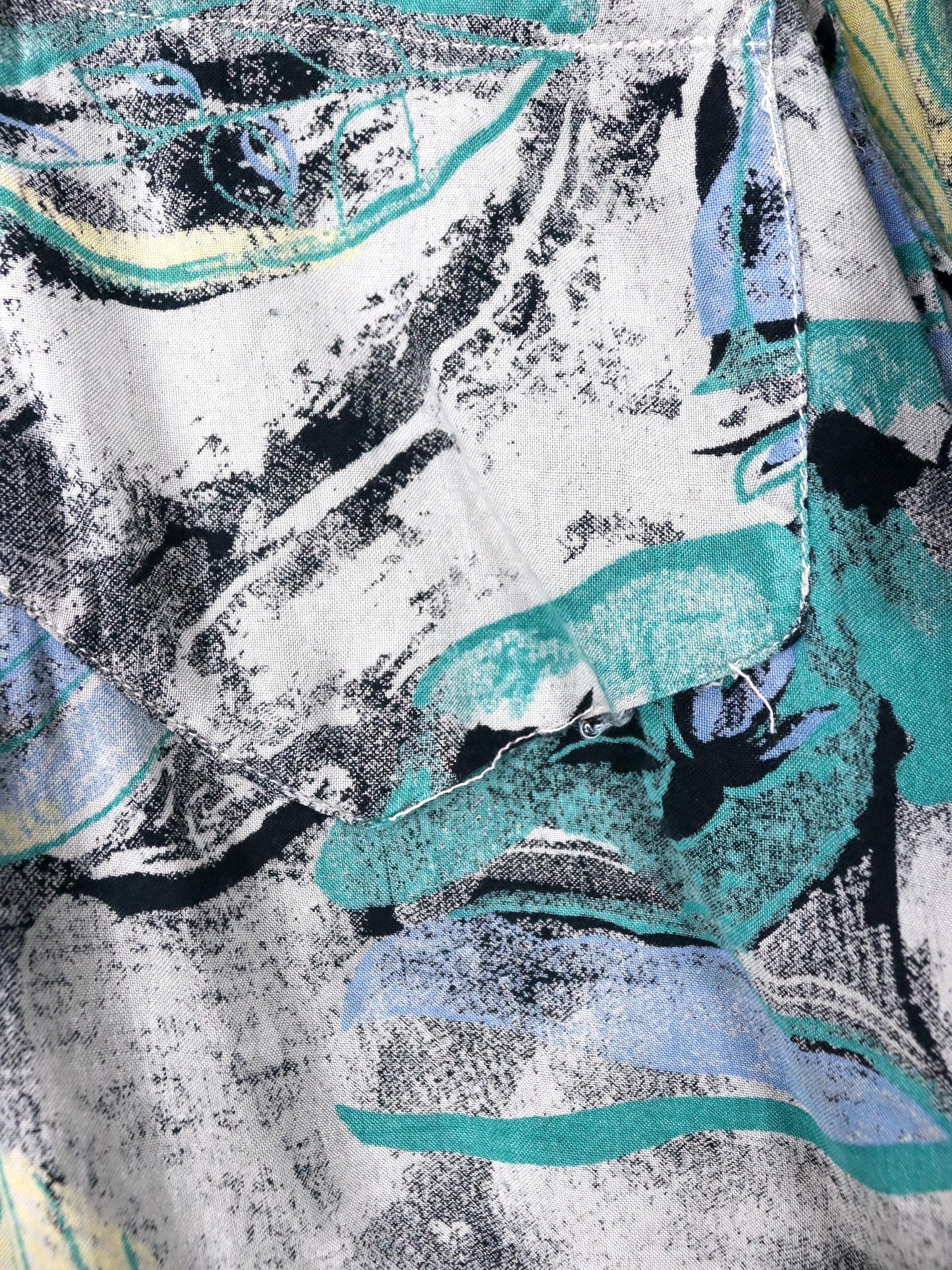 Vintage 80er 90er COMPANY Hemd Kurzarm Crazy Pattern grau schwarz blau grün gelb L