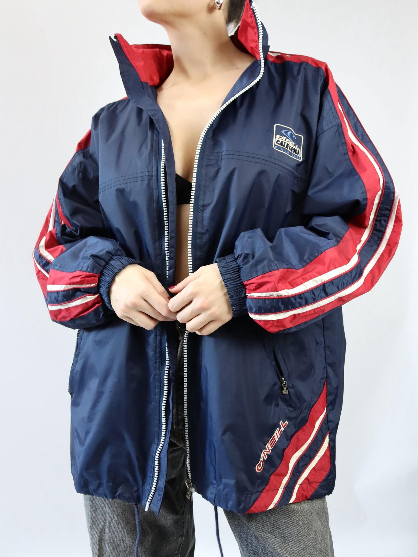 Vintage 90er 00er ONEILL Regenjacke Windbreaker rot dunkelblau XXL