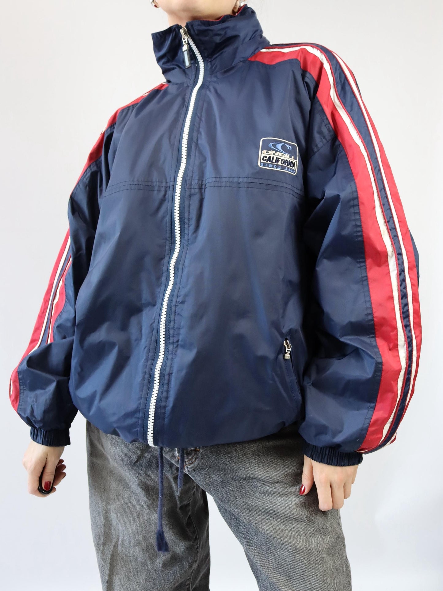 Vintage 90er 00er ONEILL Regenjacke Windbreaker rot dunkelblau XXL