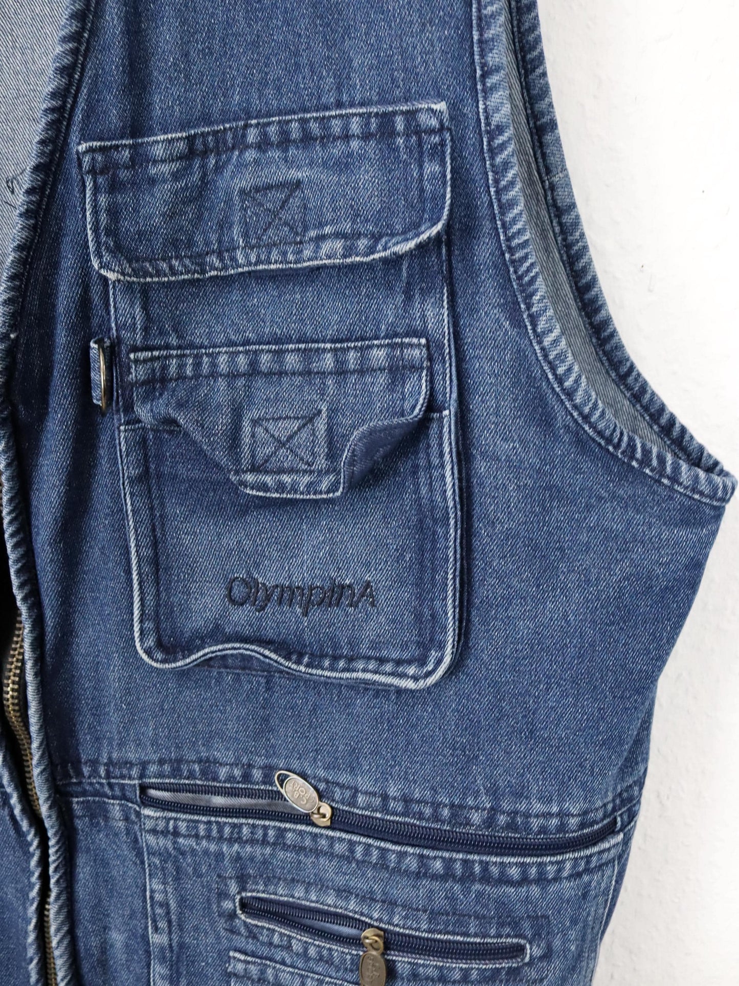 Vintage 90er 00er OLYMPINA Cargoweste Jeansweste Denim Taschen 5XL