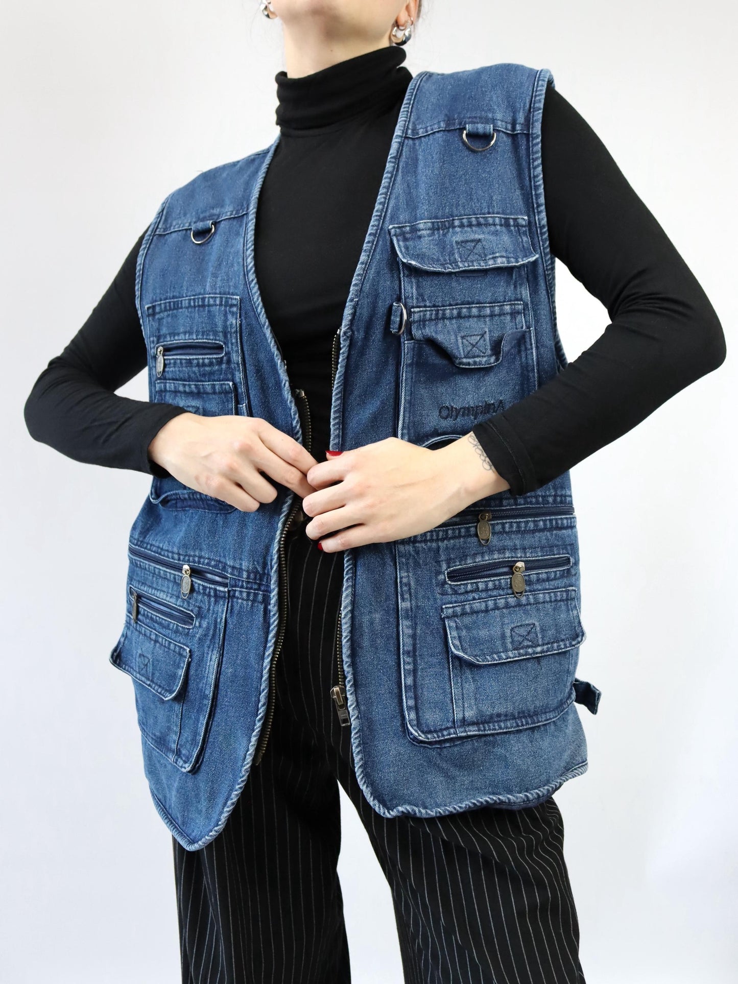 Vintage 90er 00er OLYMPINA Cargoweste Jeansweste Denim Taschen 5XL