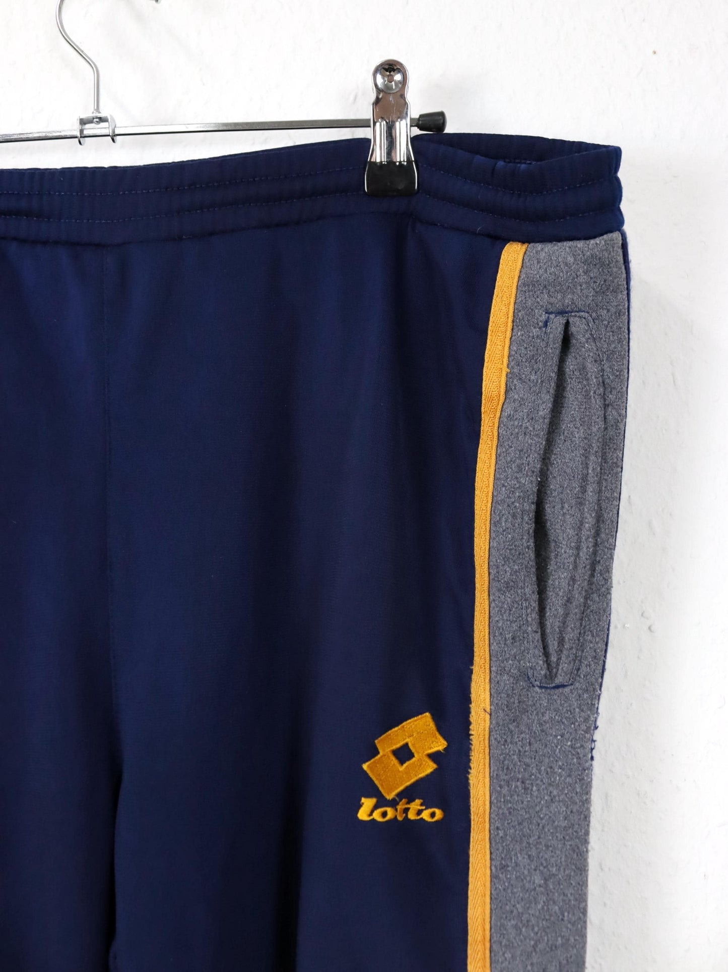 Vintage 80s 90s LOTTO Tracksuit Bottoms Dark Blue Yellow Grey 48 S/M