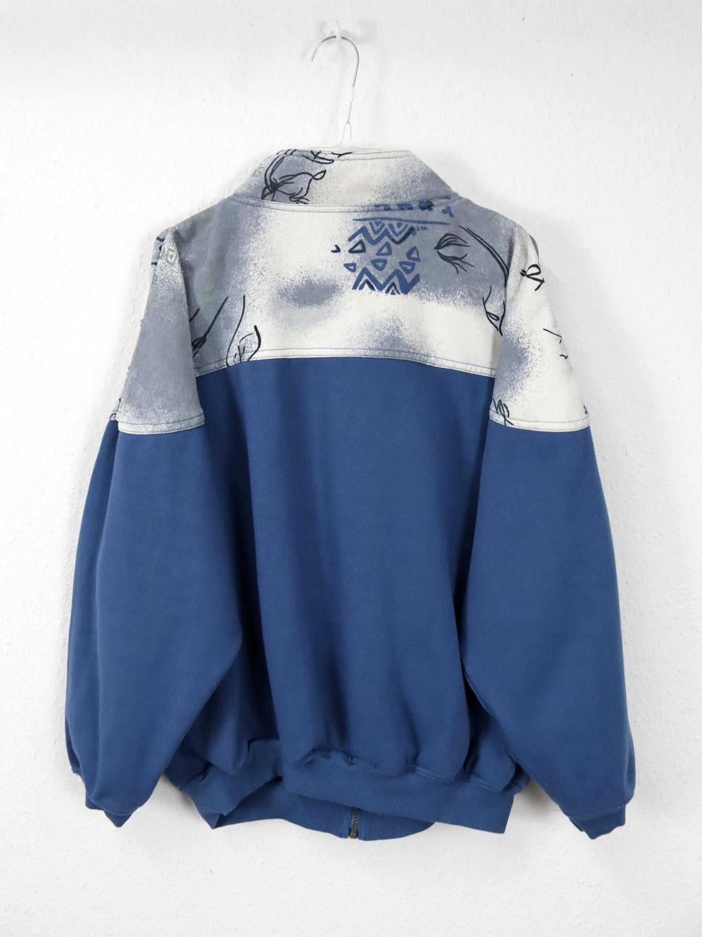 Vintage 80er 90er ADIDAS Sweatjacke Jacke Sweatshirt blau crazy pattern Stehkragen D46 L