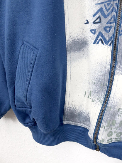 Vintage 80er 90er ADIDAS Sweatjacke Jacke Sweatshirt blau crazy pattern Stehkragen D46 L