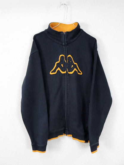 Vintage 80er 90er KAPPA Sweatjacke Jacke Stehkragen gelb schwarz L