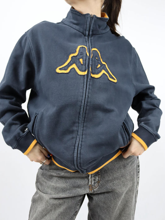 Vintage 80er 90er KAPPA Sweatjacke Jacke Stehkragen gelb schwarz L