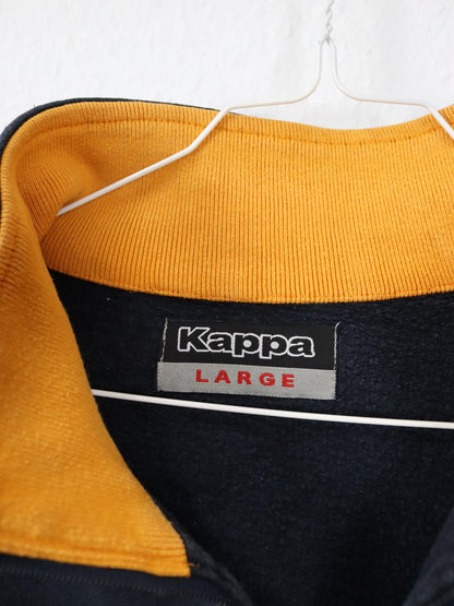 Vintage 80er 90er KAPPA Sweatjacke Jacke Stehkragen gelb schwarz L