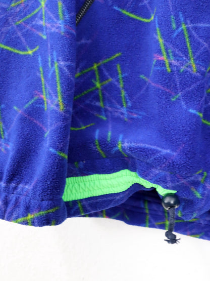 Vintage 80er 90er ASICS Fleecejacke Jacke Stehkragen crazy pattern blau grün M