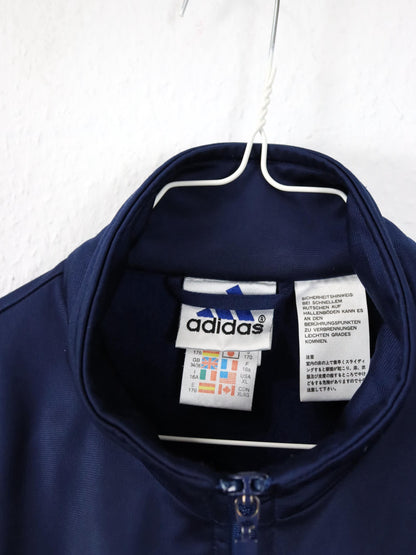 Vintage 80er 90er ADIDAS Trainingsjacke Jacke Stehkragen dunkelblau rot 176 M