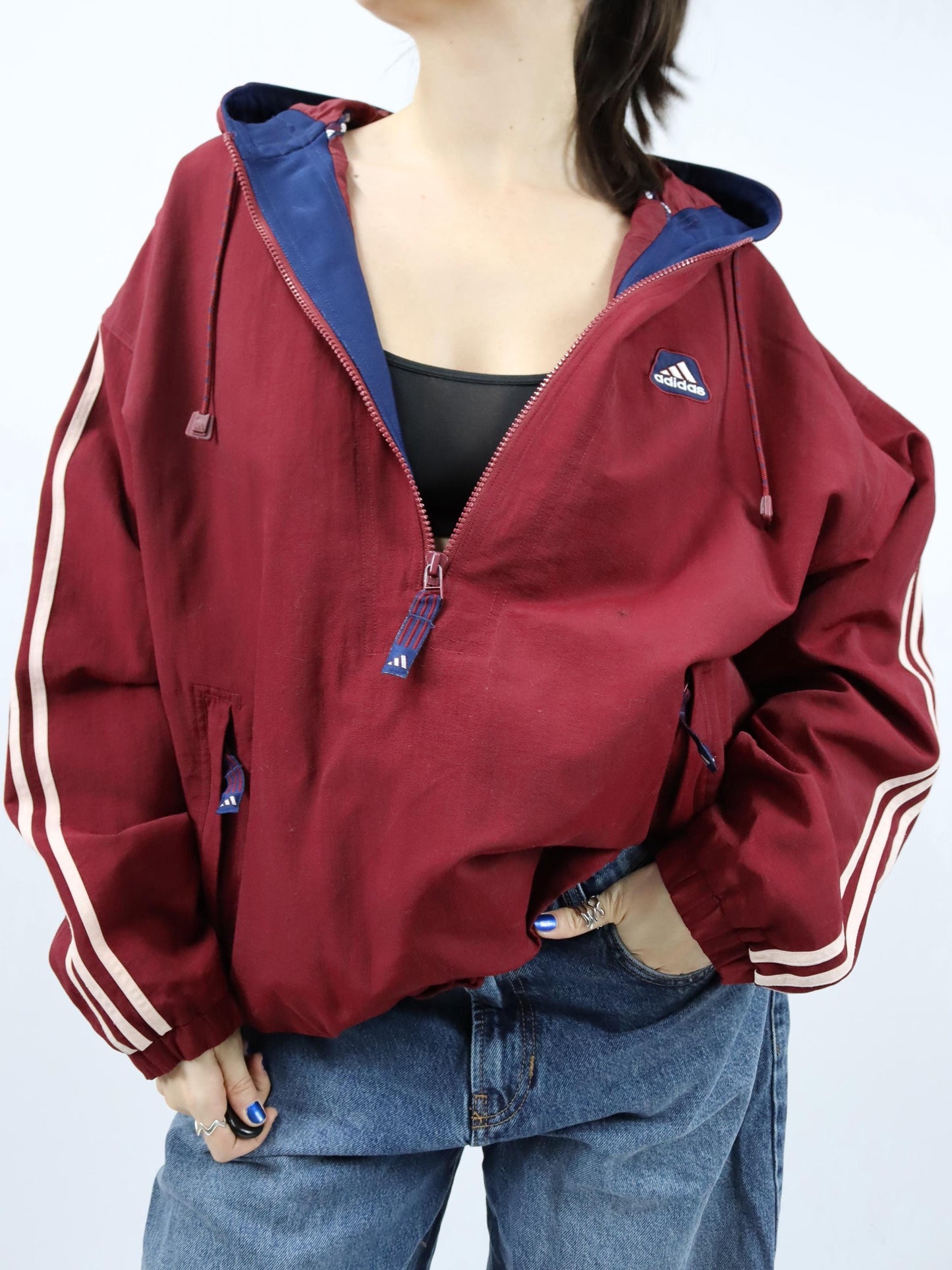 Vintage 80er 90er ADIDAS Jacke Windbreaker Überziehjacke dunkelrot D6 M