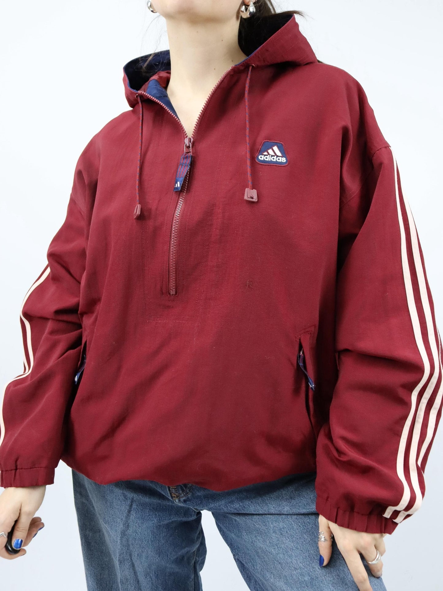 Vintage 80er 90er ADIDAS Jacke Windbreaker Überziehjacke dunkelrot D6 M
