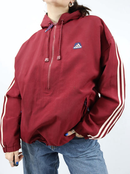 Vintage 80er 90er ADIDAS Jacke Windbreaker Überziehjacke dunkelrot D6 M