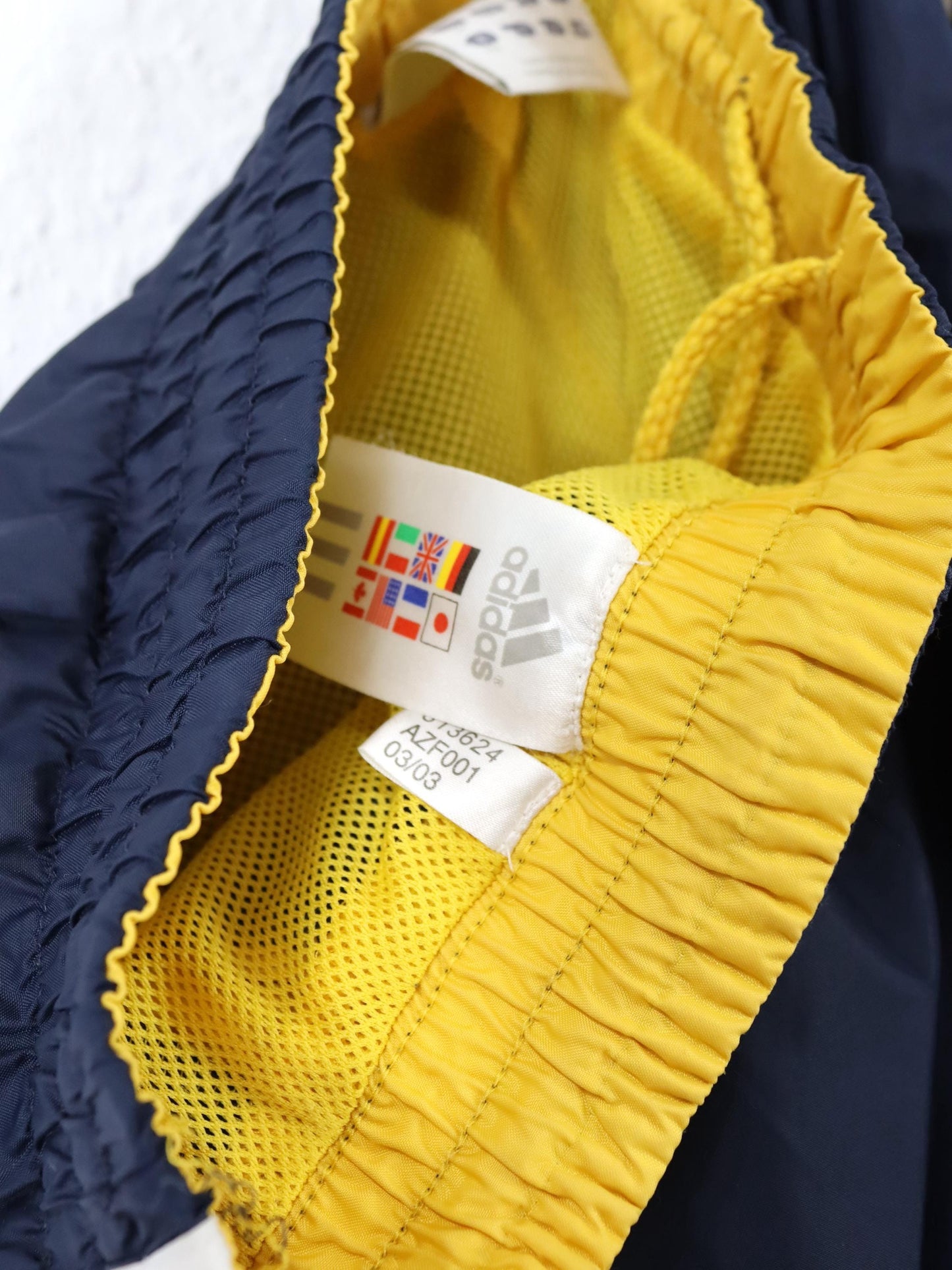 Vintage 90er 00er Y2k 2003 ADIDAS Trainingshose Jogginghose dunkelblau gelb D5 L