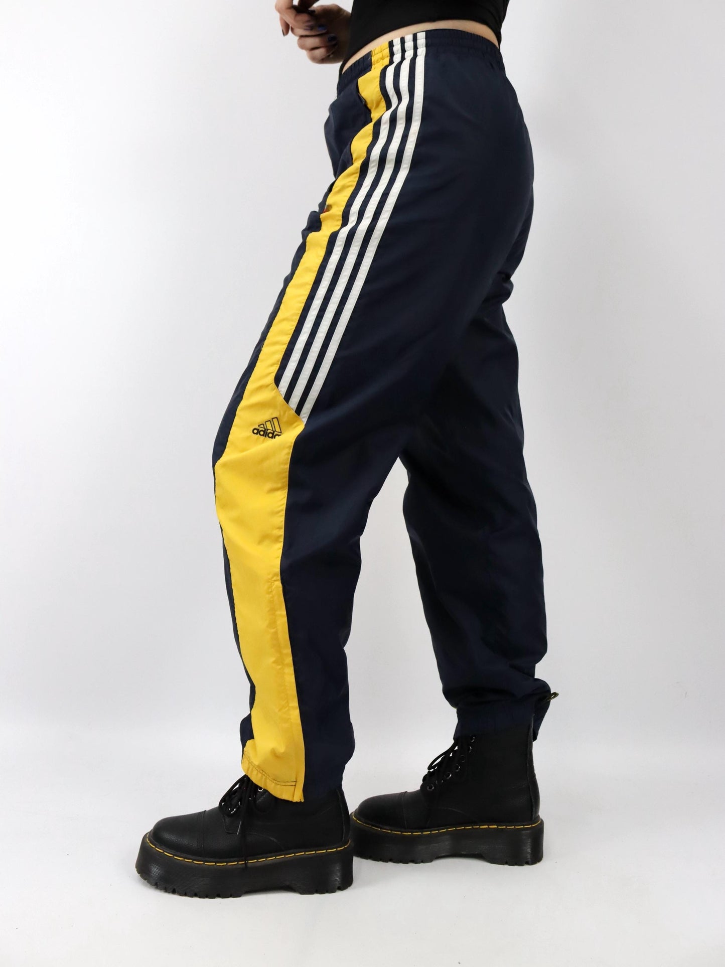 Vintage 90er 00er Y2k 2003 ADIDAS Trainingshose Jogginghose dunkelblau gelb D5 L