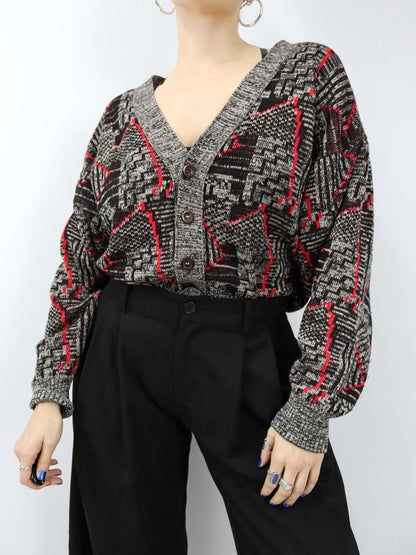 Vintage 80er 90er C&A Cardigan Strickjacke crazy pattern M