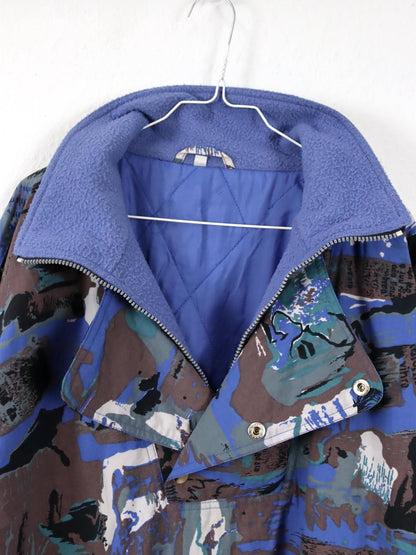 Vintage 80er 90er Jacke Snowboard  Überziehjacke leicht gefüttert crazy pattern blau L