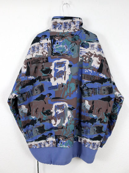Vintage 80er 90er Jacke Snowboard  Überziehjacke leicht gefüttert crazy pattern blau L