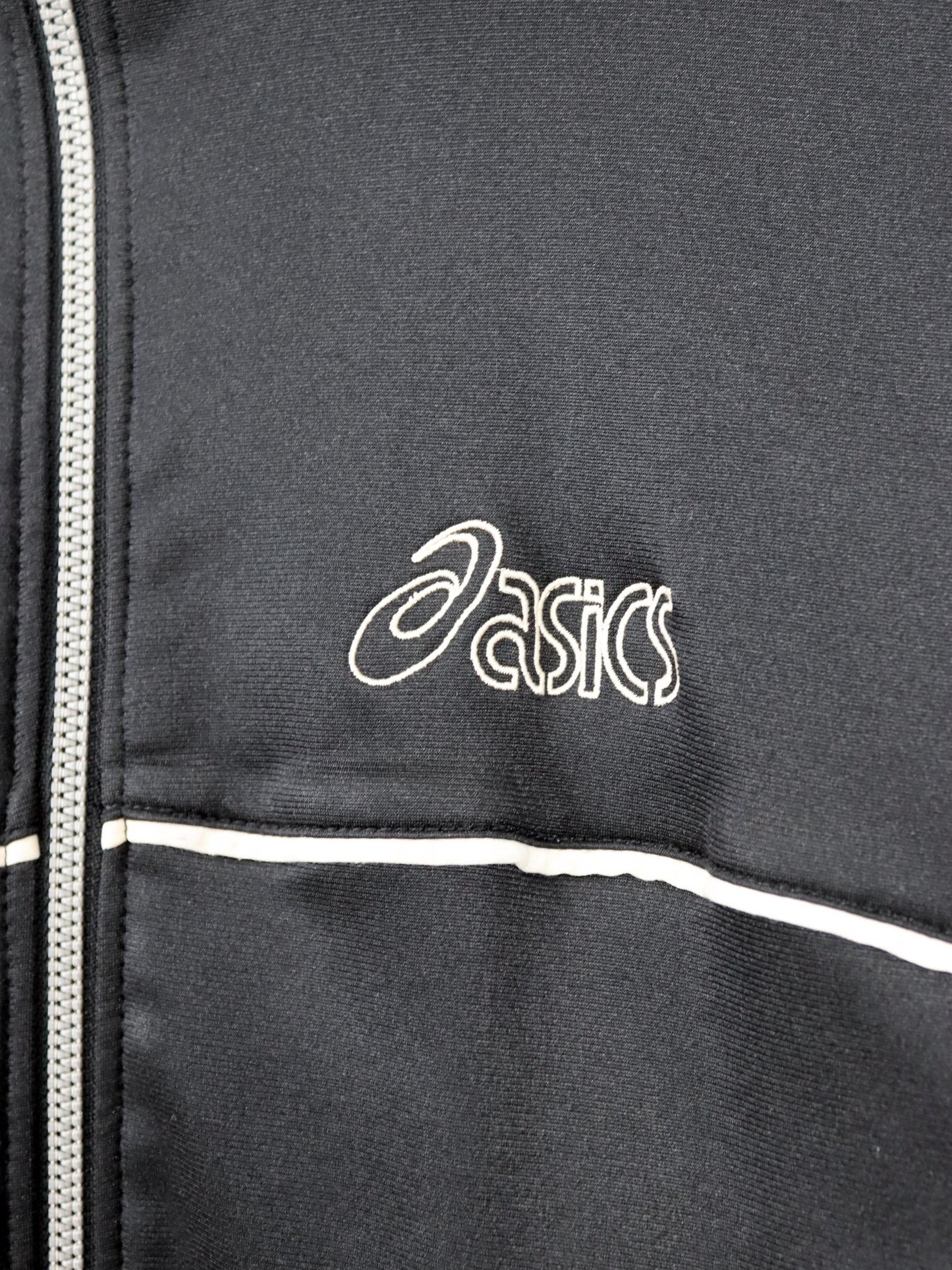 Vintage 80er 90er ASICS Trainingsjacke Stehkragen schwarz weiß S