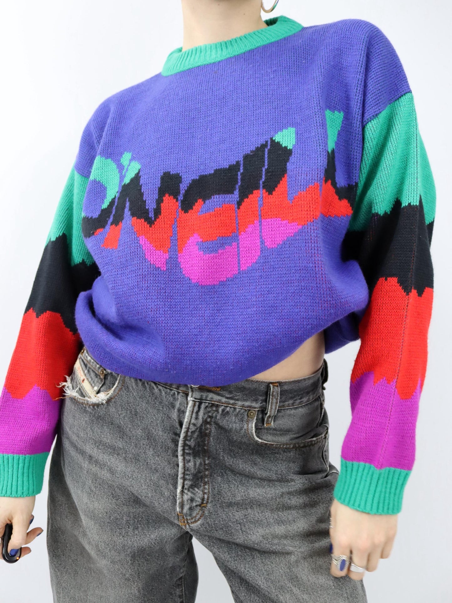 Vintage 80s 90s O'NEILL Wool Sweater Pullover wool colorful S
