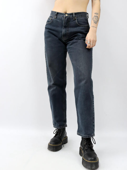 Vintage 80er 90er CASUAL NO.1 Jeans gerades Bein Hose dunkelblau grau W34