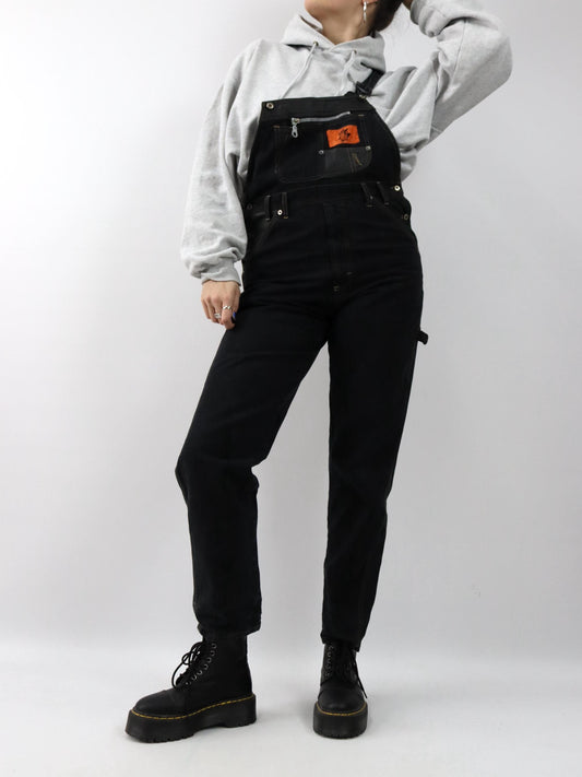 Vintage 80er 90er SURVIVAL ZONE Latzhose gerades Bein Denim schwarz M/L