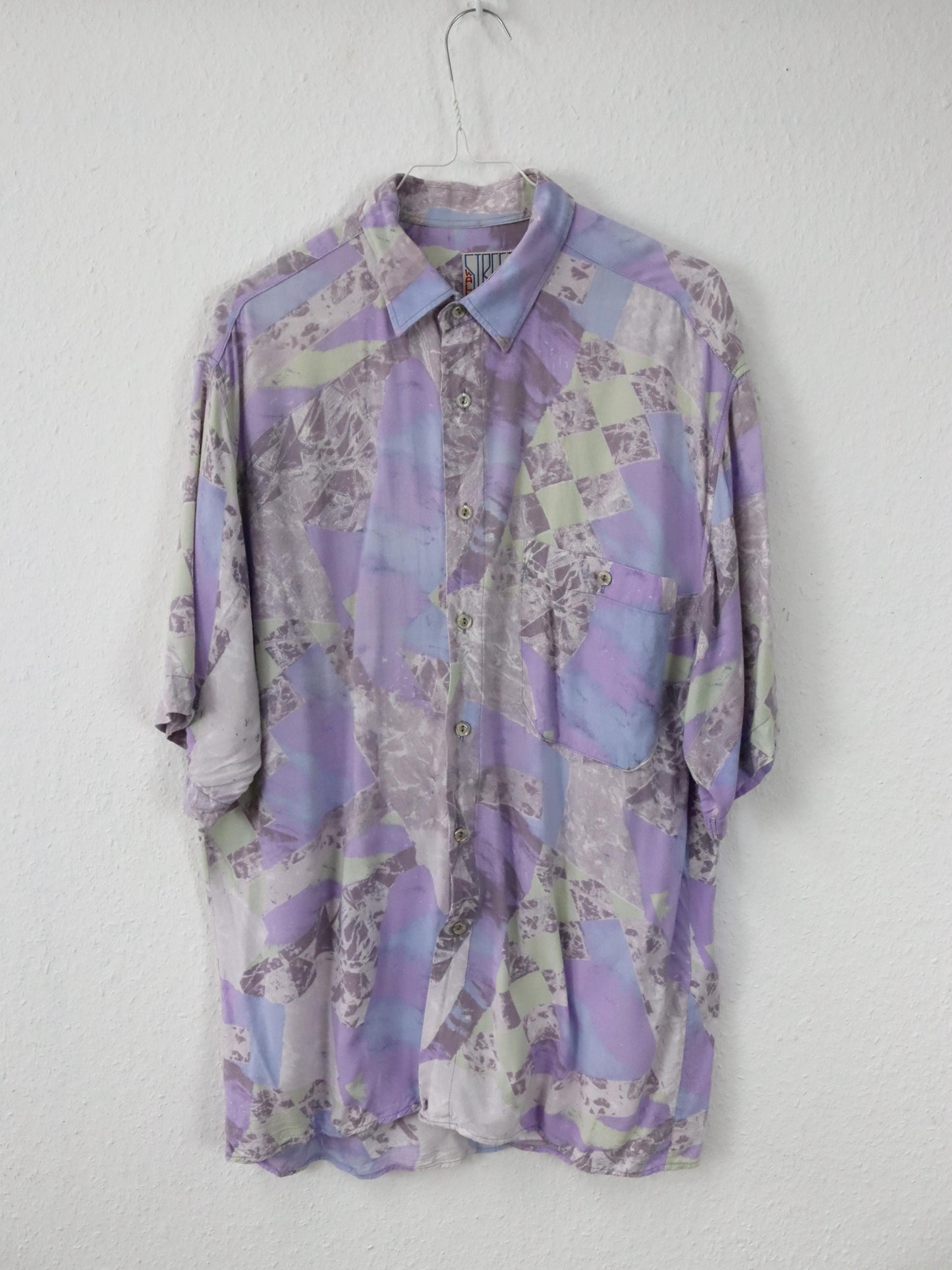 Vintage 80er 90er WALLSTREET Hemd kurzarm crazy pattern flieder Pastell L