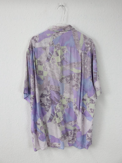 Vintage 80er 90er WALLSTREET Hemd kurzarm crazy pattern flieder Pastell L