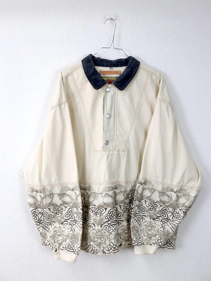 Vintage 80er 90er SCOTCH & SODA Jeansjacke Überziehjacke crazy pattern beige grau XL