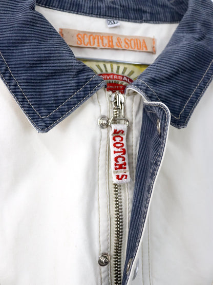 Vintage 80er 90er SCOTCH & SODA Jeansjacke Überziehjacke crazy pattern beige grau XL