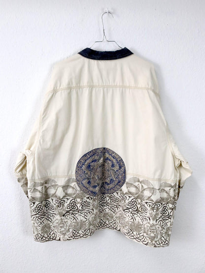 Vintage 80er 90er SCOTCH & SODA Jeansjacke Überziehjacke crazy pattern beige grau XL