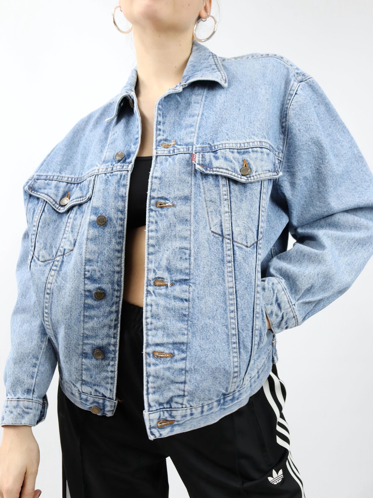 Vintage 80er 90er SAMA Jeansjacke Jacke Denim hellblau S