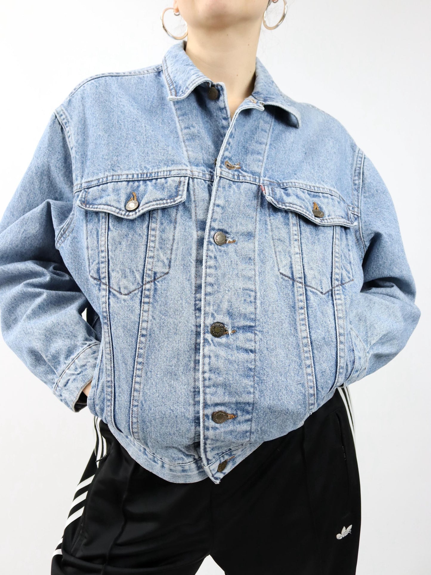 Vintage 80er 90er SAMA Jeansjacke Jacke Denim hellblau S