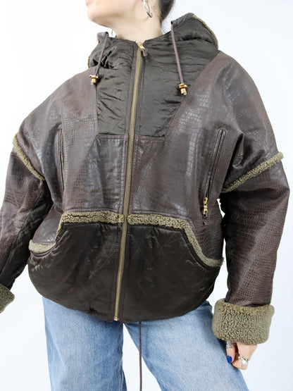 Vintage 80er 90er LEATHER SOUND Lederjacke Jacke leicht gefüttert Kapuze 36