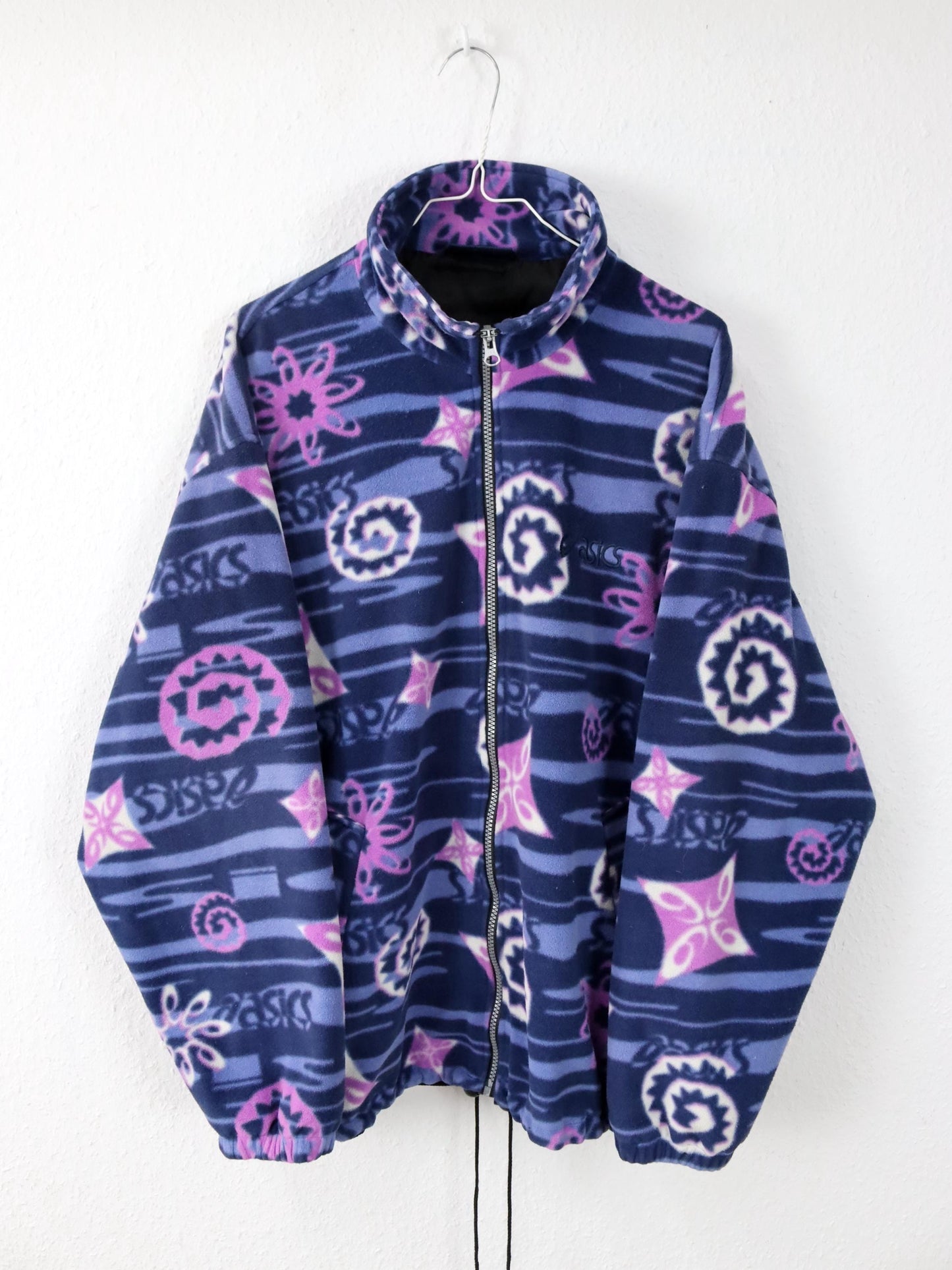 Vintage 80er 90er ASICS Fleecejacke Jacke crazy pattern pink blau doppellagig L