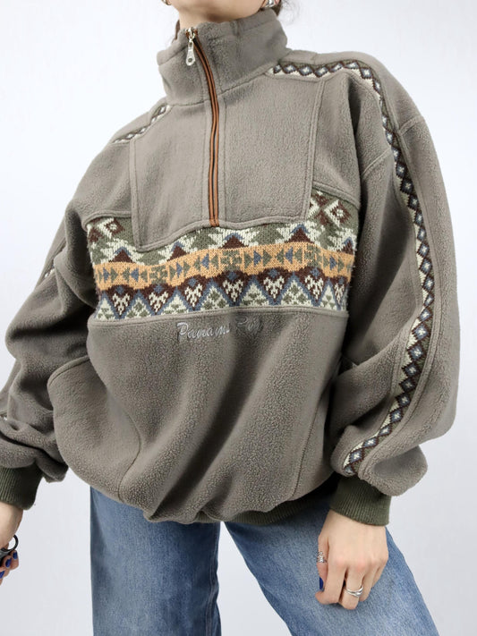 Vintage 80er 90er PANAMA REP. Fleecepullover Stehkragen Strick grau XXL