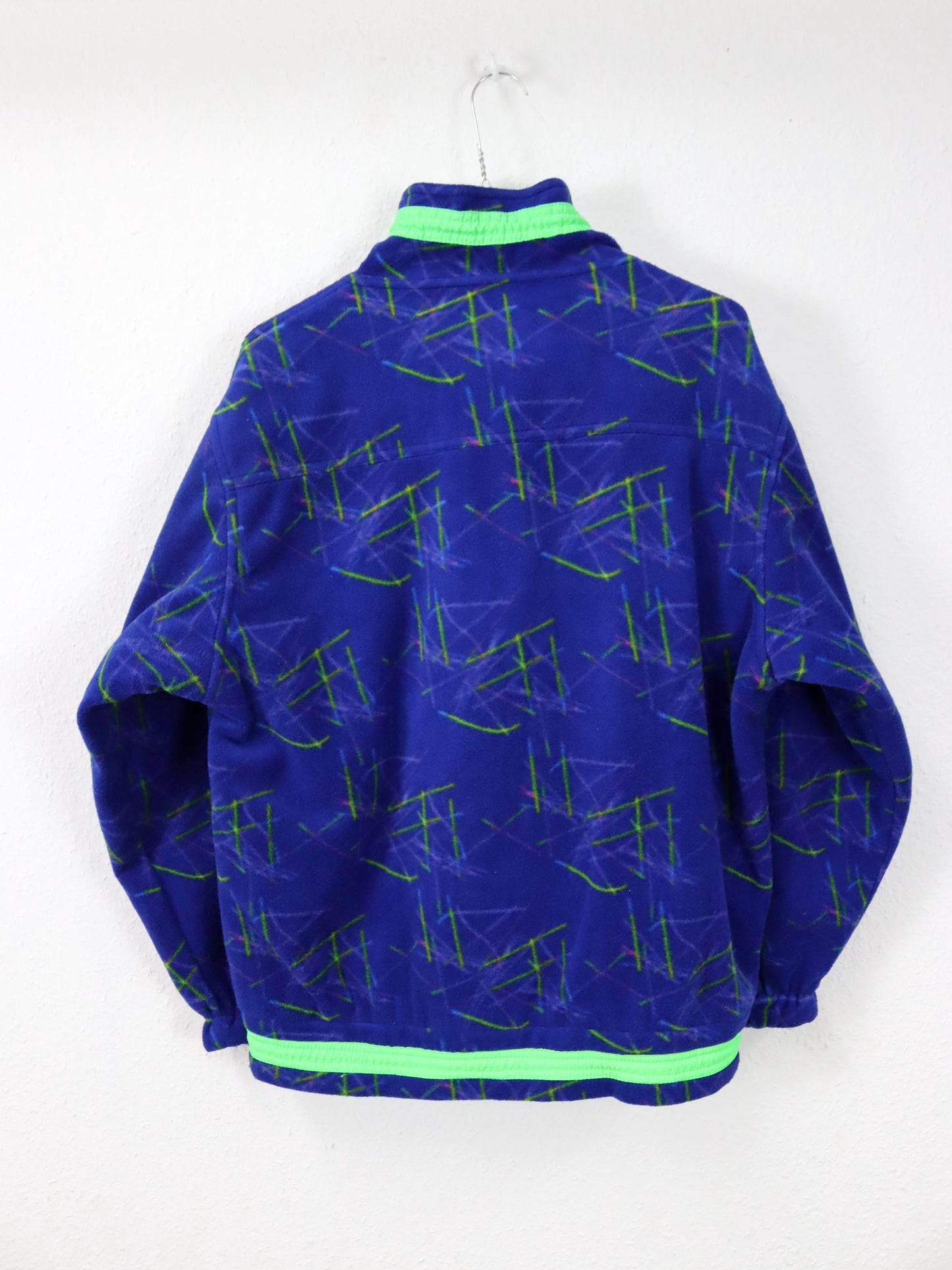Vintage 80er 90er ASICS Fleecejacke Jacke Stehkragen crazy pattern blau grün M