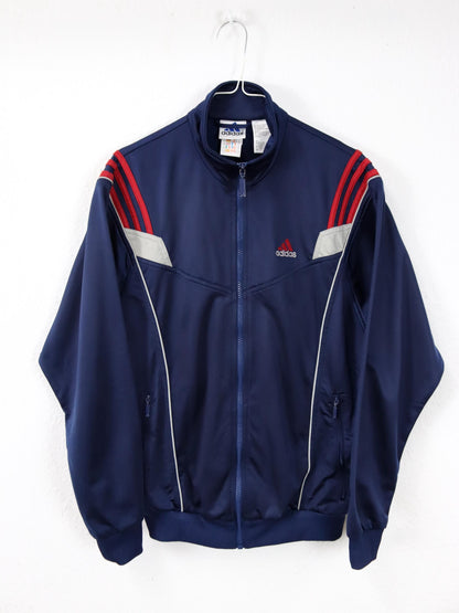 Vintage 80er 90er ADIDAS Trainingsjacke Jacke Stehkragen dunkelblau rot 176 M